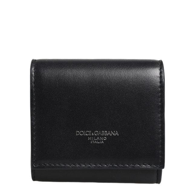 Dolce & Gabbana Black Calfskin Leather Logo Print Bifold CoinPurse Wallet