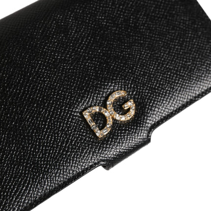 Dolce & Gabbana Case Flip Cover Black Calf Leather iPhone X - XS Phone