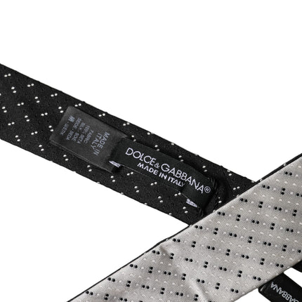 Dolce & Gabbana White Black Patterned Silk Adjustable Men Necktie Tie