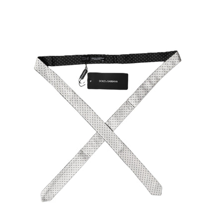 Dolce & Gabbana White Black Patterned Silk Adjustable Men Necktie Tie