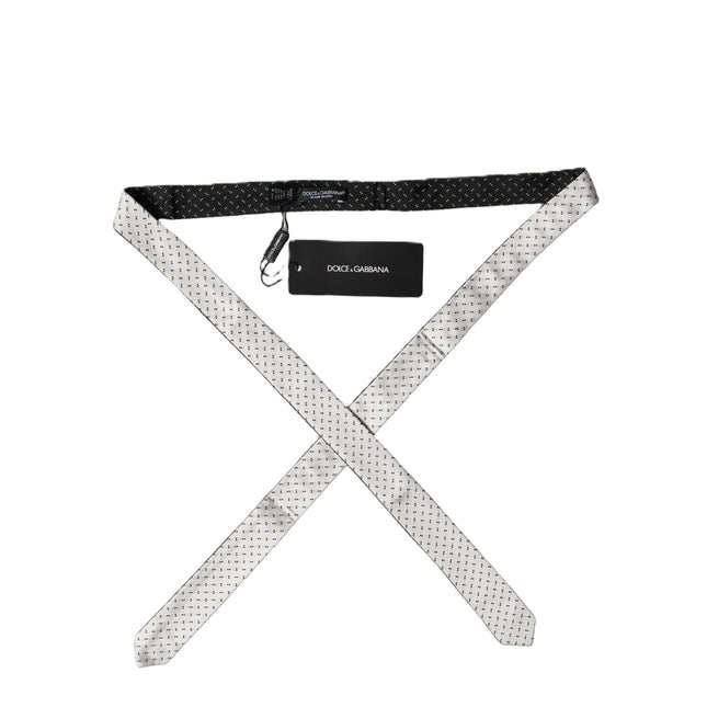 Dolce & Gabbana White Black Patterned Silk Adjustable Men Necktie Tie