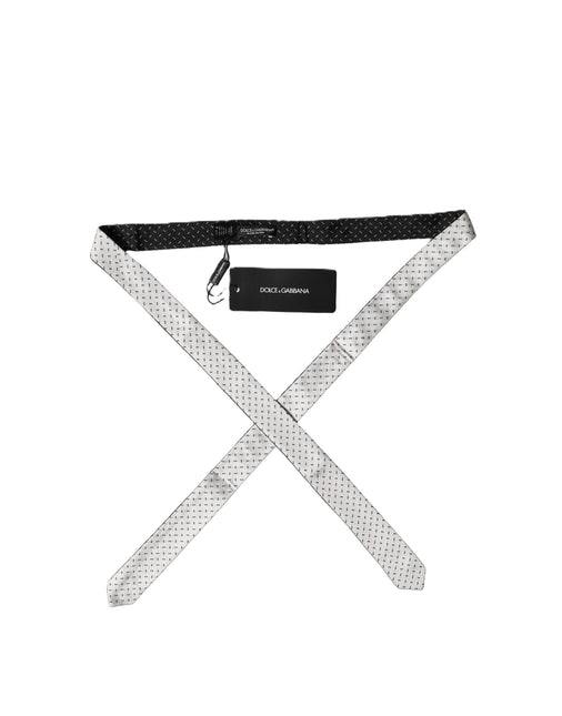 Dolce & Gabbana White Black Patterned Silk Adjustable Men Necktie Tie