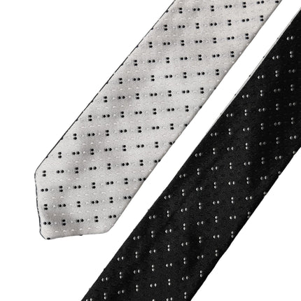 Dolce & Gabbana White Black Patterned Silk Adjustable Men Necktie Tie