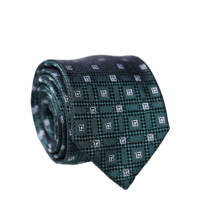 Dolce & Gabbana Dark Green Patterned Silk Adjustable Men Necktie Tie