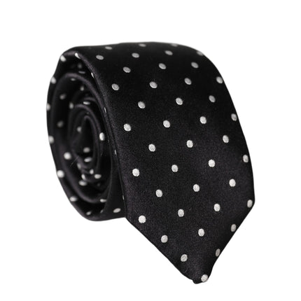 Dolce & Gabbana Black White Polka Dots Silk Adjustable Men Necktie Tie