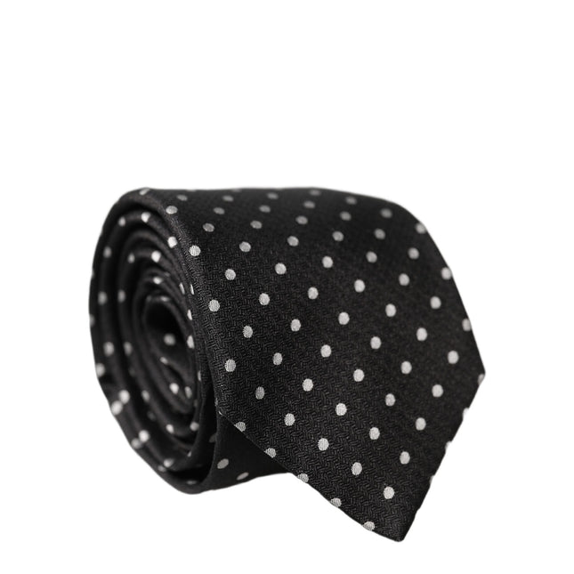 Dolce & Gabbana Black White Polka Dots Silk Adjustable Men Necktie Tie