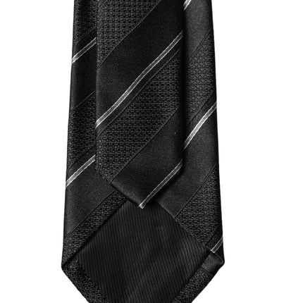 Dolce & Gabbana Black White Stripes 100% Silk Adjustable Men Necktie Tie