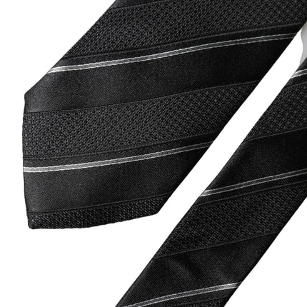 Dolce & Gabbana Black White Stripes 100% Silk Adjustable Men Necktie Tie