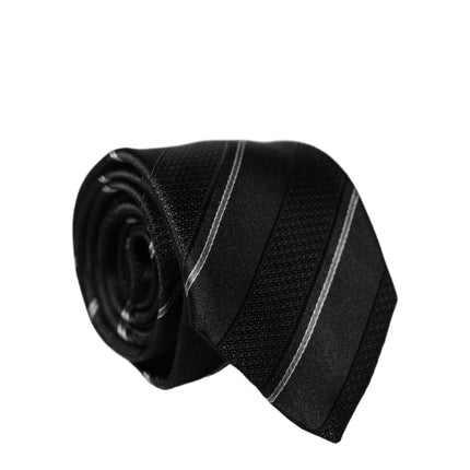 Dolce & Gabbana Black White Stripes 100% Silk Adjustable Men Necktie Tie