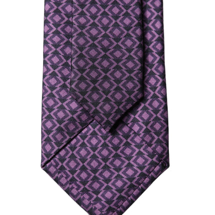 Dolce & Gabbana Purple Patterned 100% Silk Adjustable Men Necktie Tie