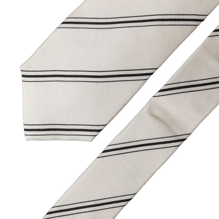 Dolce & Gabbana Beige Black Stripes 100% Silk Adjustable Men Necktie Tie