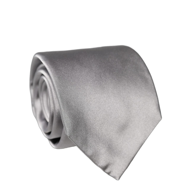 Dolce & Gabbana Gray Satin 100% Silk Adjustable Men Tied Necktie Tie
