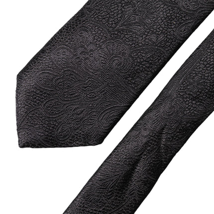 Dolce & Gabbana Black Floral Brocade Silk Adjustable Men Tied Necktie Tie