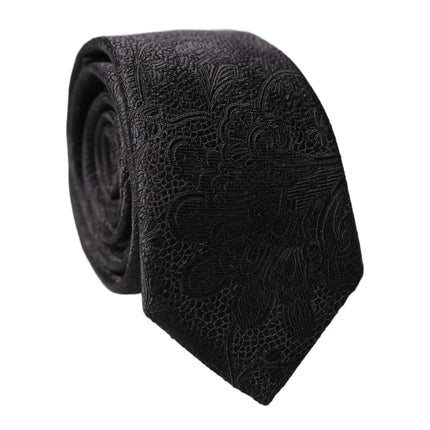 Dolce & Gabbana Black Floral Brocade Silk Adjustable Men Tied Necktie Tie
