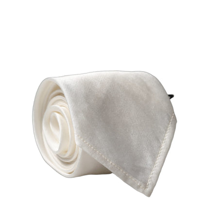 Dolce & Gabbana White Solid Silk Blend Adjustable Men Tied Necktie Tie