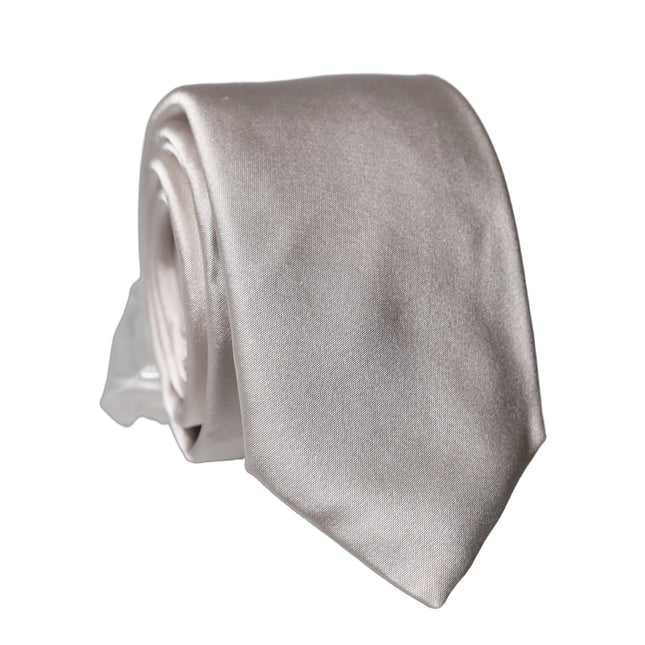 Dolce & Gabbana Light Gray Silk Satin Wide Adjustable Men Necktie Tie