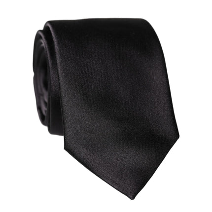 Dolce & Gabbana Black Solid 100% Silk Adjustable Men Tied Necktie Tie