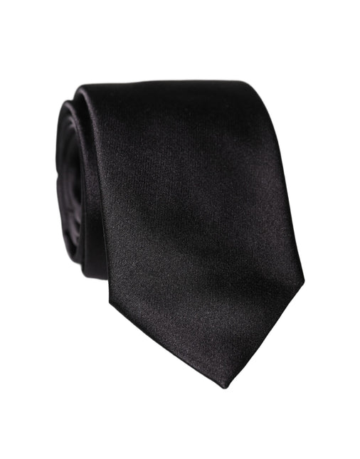 Dolce & Gabbana Black Solid 100% Silk Adjustable Men Tied Necktie Tie