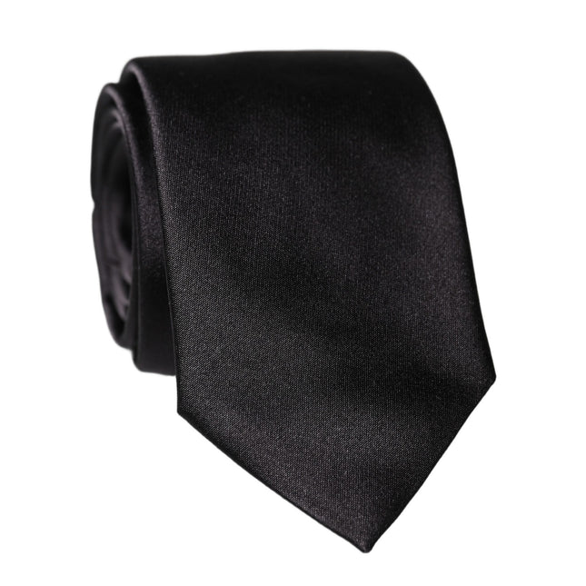 Dolce & Gabbana Black Solid 100% Silk Adjustable Men Tied Necktie Tie