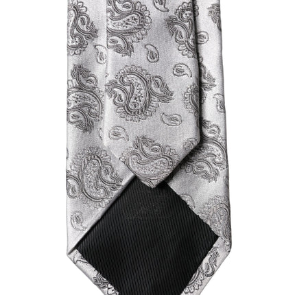Dolce & Gabbana Silver Gray Paisley Silk Adjustable Men Tied Necktie Tie