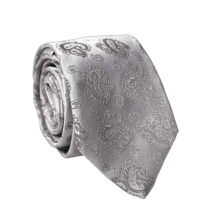 Dolce & Gabbana Silver Gray Paisley Silk Adjustable Men Tied Necktie Tie