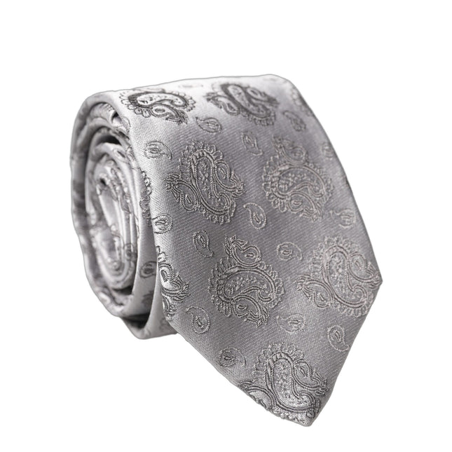 Dolce & Gabbana Silver Gray Paisley Silk Adjustable Men Tied Necktie Tie