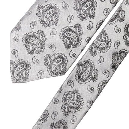 Dolce & Gabbana Silver Gray Paisley Silk Adjustable Men Tied Necktie Tie