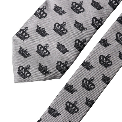 Dolce & Gabbana Gray Crown Fantasy Silk Adjustable Men Tied Necktie Tie