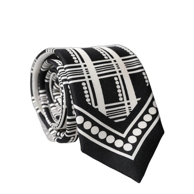 Dolce & Gabbana Black White Abstract Silk Adjustable Men Tied Necktie Tie