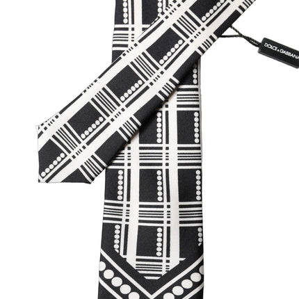Dolce & Gabbana Black White Abstract Silk Adjustable Men Tied Necktie Tie