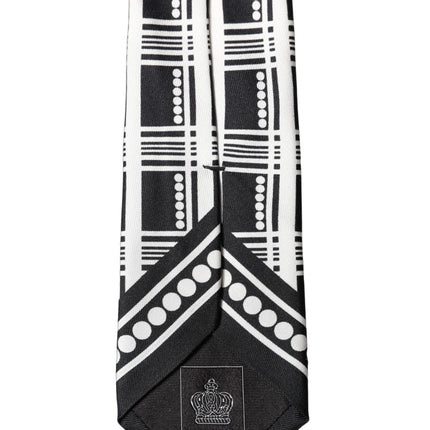 Dolce & Gabbana Black White Abstract Silk Adjustable Men Tied Necktie Tie