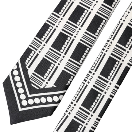 Dolce & Gabbana Black White Abstract Silk Adjustable Men Tied Necktie Tie