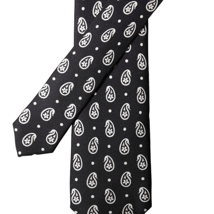 Dolce & Gabbana Black Paisley 100% Silk Adjustable Men Tied Necktie Tie