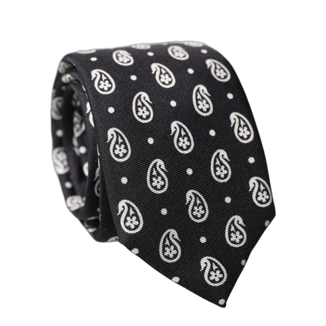 Dolce & Gabbana Black Paisley 100% Silk Adjustable Men Tied Necktie Tie