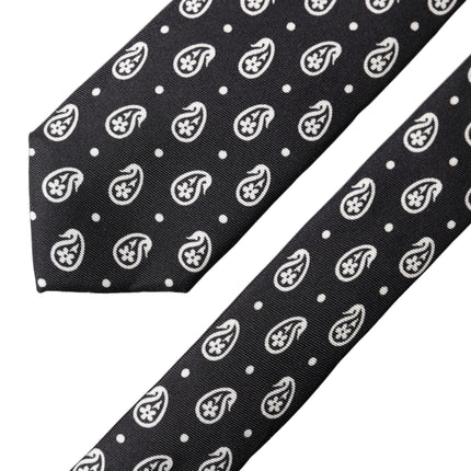 Dolce & Gabbana Black Paisley 100% Silk Adjustable Men Tied Necktie Tie