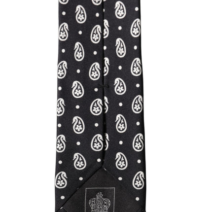 Dolce & Gabbana Black Paisley 100% Silk Adjustable Men Tied Necktie Tie