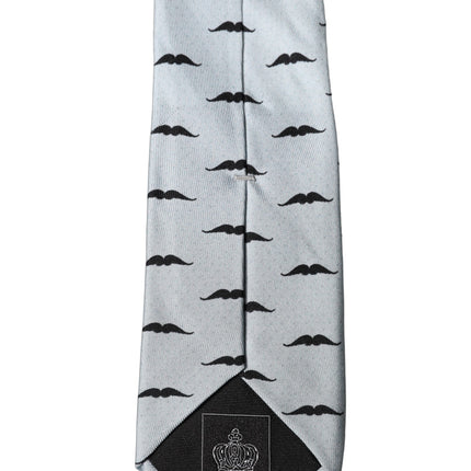 Dolce & Gabbana Light Gray Mustache Fantasy Silk Adjustable Necktie Tie