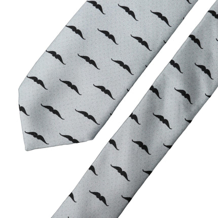 Dolce & Gabbana Light Gray Mustache Fantasy Silk Adjustable Necktie Tie