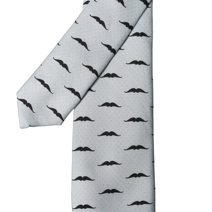 Dolce & Gabbana Light Gray Mustache Fantasy Silk Adjustable Necktie Tie