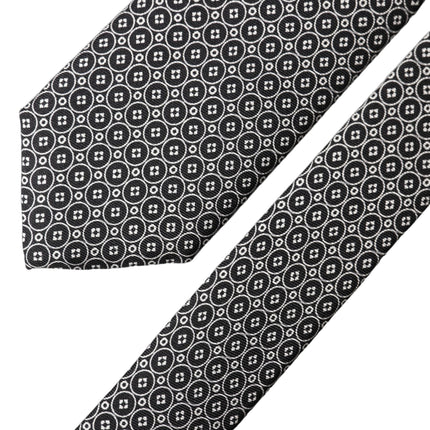 Dolce & Gabbana Black White Patterned Silk Adjustable Men Necktie Tie