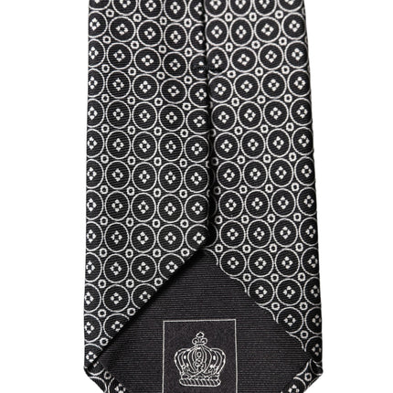 Dolce & Gabbana Black White Patterned Silk Adjustable Men Necktie Tie