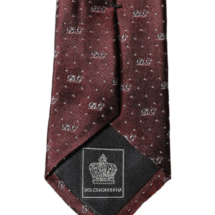 Dolce & Gabbana Burgundy Logo Monogram Silk Adjustable Men Necktie Tie