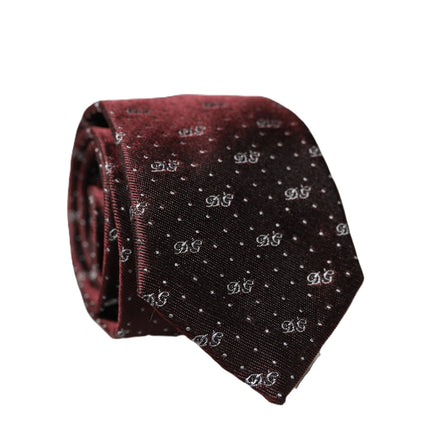 Dolce & Gabbana Burgundy Logo Monogram Silk Adjustable Men Necktie Tie
