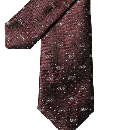 Dolce & Gabbana Burgundy Logo Monogram Silk Adjustable Men Necktie Tie