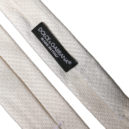 Dolce & Gabbana White Solid Textured Silk Adjustable Men Tied Necktie Tie