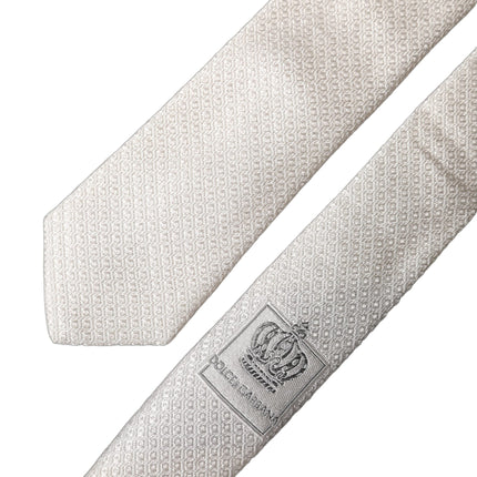 Dolce & Gabbana White Solid Textured Silk Adjustable Men Tied Necktie Tie