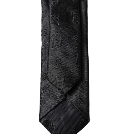 Dolce & Gabbana Black Patterned 100% Silk Adjustable Men Necktie Tie