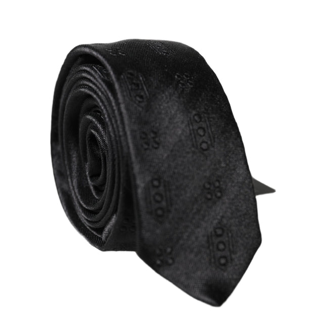 Dolce & Gabbana Black Patterned 100% Silk Adjustable Men Necktie Tie