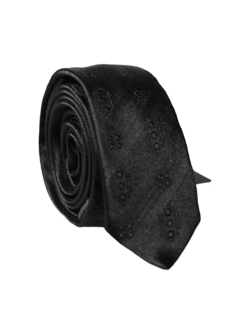 Dolce & Gabbana Black Patterned 100% Silk Adjustable Men Necktie Tie