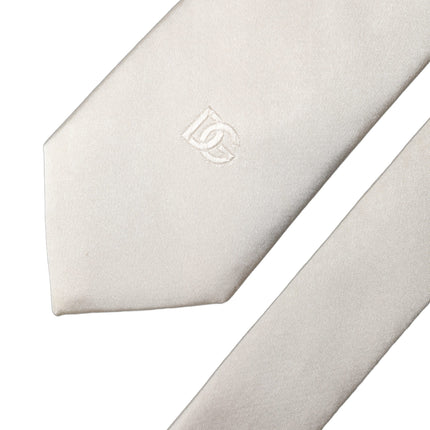 Dolce & Gabbana Off White DG Embroidery Silk Adjustable Men Necktie Tie